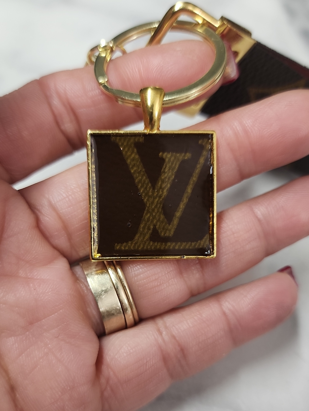Upcycled Monogram Loop Keychain - Picture 4 of 5